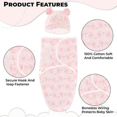 Organic Cotton Hooded Muslin Swaddle Wrap for Baby (Pink Rabbit)