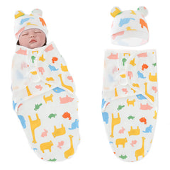 Organic Cotton Hooded Muslin Swaddle Wrap for Baby (Blue Elephant)