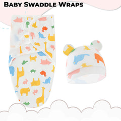 Organic Cotton Hooded Muslin Swaddle Wrap for Baby (Blue Elephant)