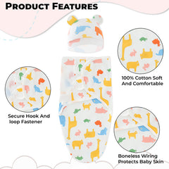 Organic Cotton Hooded Muslin Swaddle Wrap for Baby (Blue Elephant)