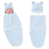 Organic Cotton Hooded Muslin Swaddle Wrap for Baby (Blue Plain)