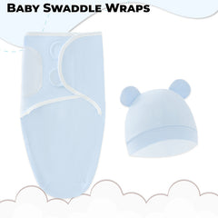 Organic Cotton Hooded Muslin Swaddle Wrap for Baby (Blue Plain)