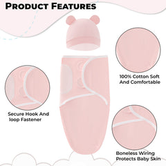 Organic Cotton Hooded Muslin Swaddle Wrap for Baby (Pink Plain)