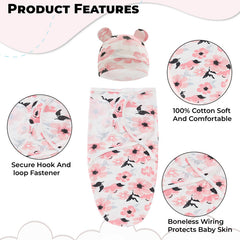 Organic Cotton Hooded Muslin Swaddle Wrap for Baby (Flower)