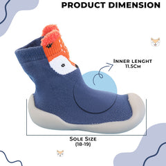 Soft and Stretchy Cotton Sock Shoes for Baby (Blue Fox)