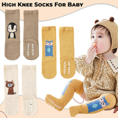 Baby Knee High Socks for Baby Soft Cotton Non-Slip and Stylish Designs (Set of 3)