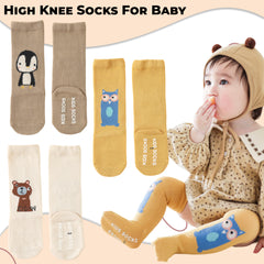 Baby Knee High Socks for Baby Soft Cotton Non-Slip and Stylish Designs (Set of 5)