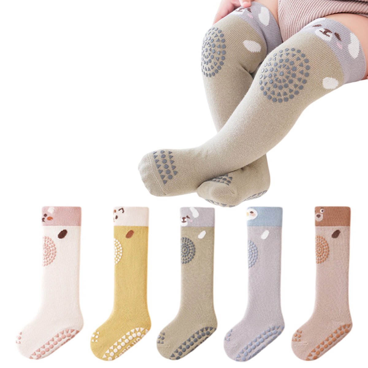 Baby Knee High Socks for Baby Soft Cotton Non-Slip and Stylish Designs (Set of 5)