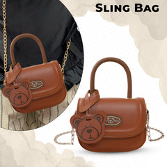 Trendy Crossbody Sling Backpack for Kids (Brown)