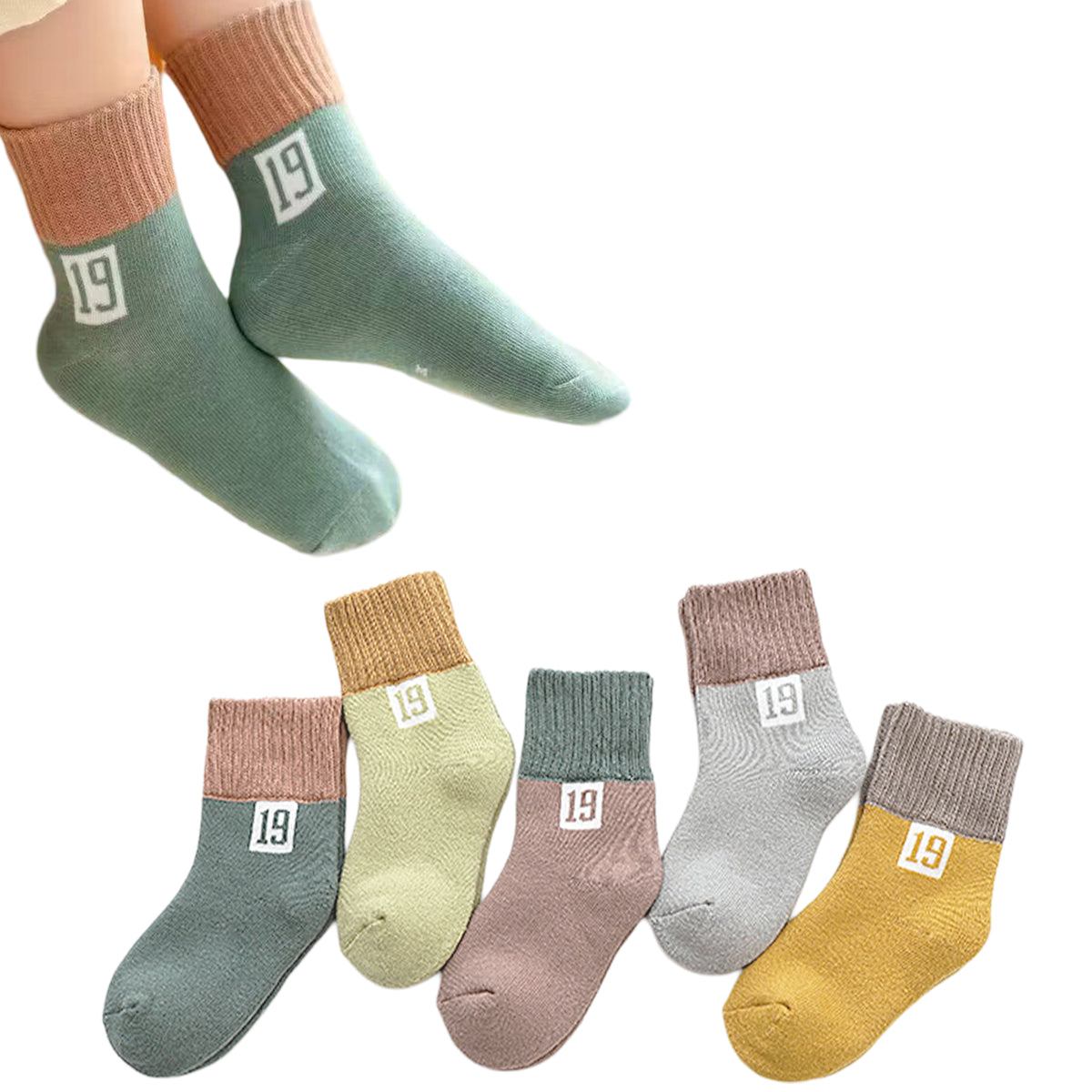 Baby Socks Soft and Anti-Slip Infant Socks (0-1 Years) (Size 14-16) (Pack of 5)