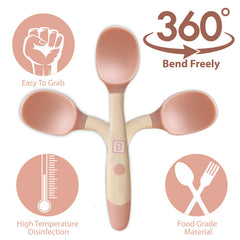 Baby Spoon and fork Set for Baby Feeding (Pink)