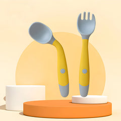 Baby Spoon and fork Set for Baby Feeding (Yellow)