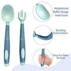 Baby Spoon and fork Set for Baby Feeding (Mist Blue)