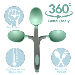 Baby Spoon and fork Set for Baby Feeding (Green)