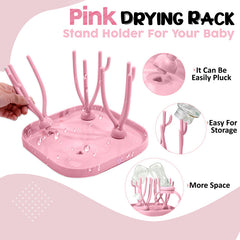 Baby Bottle Drying Rack Storage for Baby Feeding Essential (Pink)