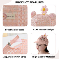 BEMBIKA Baby Cotton Cap with Safety and Comfort Baby Turban-(Love Flower Mesh – Pink)