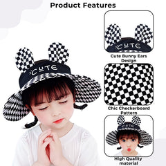 BEMBIKA Baby Cotton Cap with Safety and Comfort Baby Turban-(Checkerboard Cap – Black)