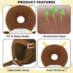 Baby Fall Back Head Protector with Adjustable Straps for Baby Head Safety (Brown)