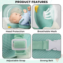 Baby Fall Back Head Protector with Adjustable Straps for Baby Head Safety (Green)