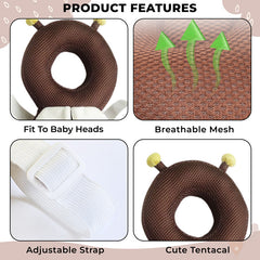 Baby Fall Back Head Protector with Adjustable Straps for Baby Head Safety (Brown)