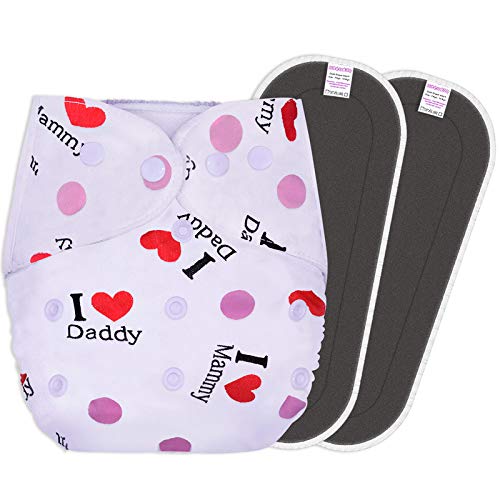 Reusable Baby Cloth Diaper with Adjustable Snap Buttons and Insert (1 Diaper & 2 Pcs Insert)