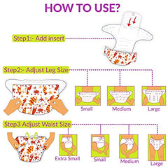 Reusable Baby Cloth Diaper with Adjustable Snap Buttons and Insert (Set of 1)