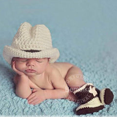 Baby Boy's and Baby Girl's Crochet Photography Props Cowboy Hat and Booties (0-3 Months)
