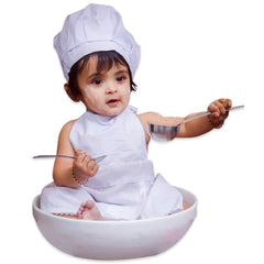 Cute Baby Cook/Master chef Costume Photography Prop Newborn Hat Apron Chef Clothes (White)
