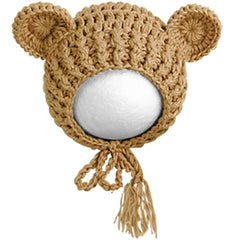 Lovely Chunky Crochet Bonnet and Bear Photography Photoshoot Props (Brown)