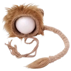 Lovely Lion Cap and Tail Crochet Props for Photography Photoshoot Props (Brown)