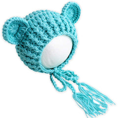 Lovely Chunky Crochet Bonnet and Bear Photography Photoshoot Props (Skyblue)