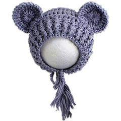 Lovely Chunky Crochet Bonnet and Bear Photography Photoshoot Props (Blue)