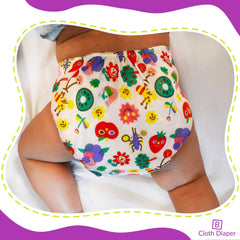 Reusable Baby Cloth Diaper with Adjustable Snap Buttons and Inserts (Set of 4)