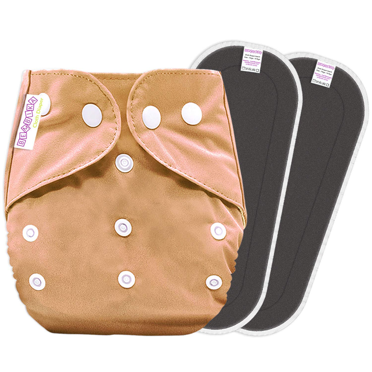 Reusable Baby Cloth Diaper with Adjustable Snap Buttons and Insert (1 Diaper & 2 Pcs Insert)