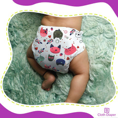 Reusable Baby Cloth Diaper with Adjustable Snap Buttons and Insert (1 Diaper & 2 Pcs Insert)