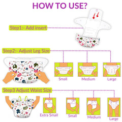 Reusable Baby Cloth Diaper with Adjustable Snap Buttons and Insert (1 Diaper & 2 Pcs Insert)