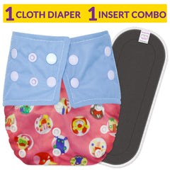 Reusable Baby Cloth Diaper with Adjustable Snap Buttons and Insert (Set of 1)
