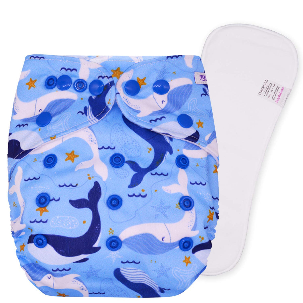 Reusable Baby Cloth Diaper with Adjustable Snap Buttons and Insert (Set of 1)