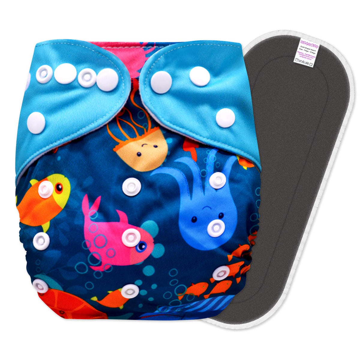 Reusable Baby Cloth Diaper with Adjustable Snap Buttons and Insert (Set of 1)