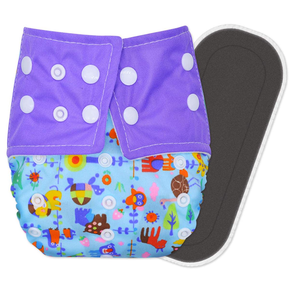Reusable Baby Cloth Diaper with Adjustable Snap Buttons and Insert (Set of 1)