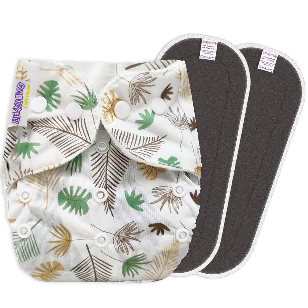 Reusable Baby Cloth Diaper with Adjustable Snap Buttons and Insert (1 Diaper & 2 Pcs Insert)