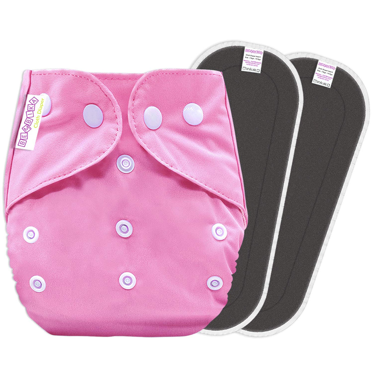 Reusable Baby Cloth Diaper with Adjustable Snap Buttons and Insert (1 Diaper & 2 Pcs Insert)