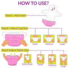 Reusable Baby Cloth Diaper with Adjustable Snap Buttons and Insert (1 Diaper & 2 Pcs Insert)