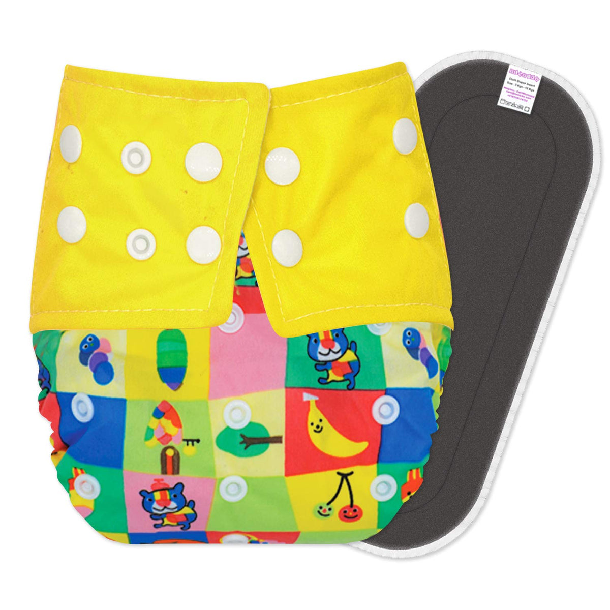 Reusable Baby Cloth Diaper with Adjustable Snap Buttons and Insert (Set of 1)