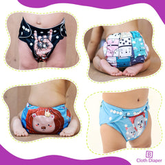 Washable & Reusable Baby Cloth Diaper With Adjustable Size Button (Set of 4)