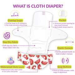 Reusable Baby Cloth Diaper with Adjustable Snap Buttons and Insert (1 Diaper & 2 Pcs Insert)
