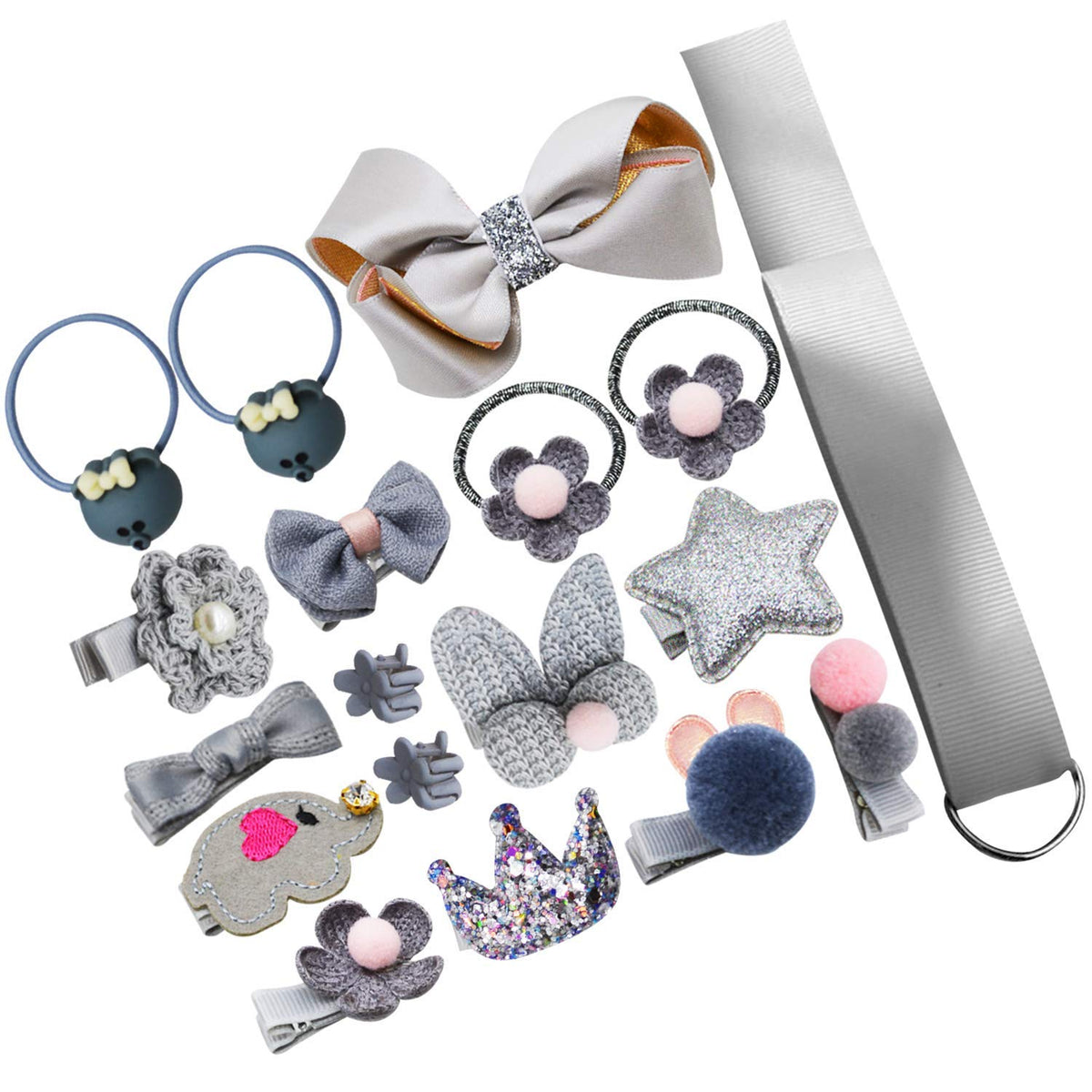 Set of 18 Hairclips Hairpins Headwear Accessories for Girls Best Birthday Gift (Grey)
