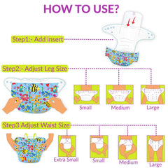 Reusable Baby Cloth Diaper with Adjustable Snap Buttons and Insert (Set of 1)