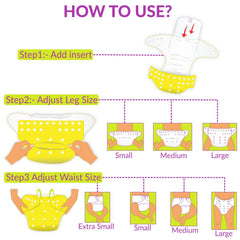 Reusable Baby Cloth Diaper with Adjustable Snap Buttons and Insert (1 Diaper & 2 Pcs Insert)