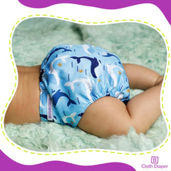 Reusable Baby Cloth Diaper with Adjustable Snap Buttons and Inserts (Set of 4)